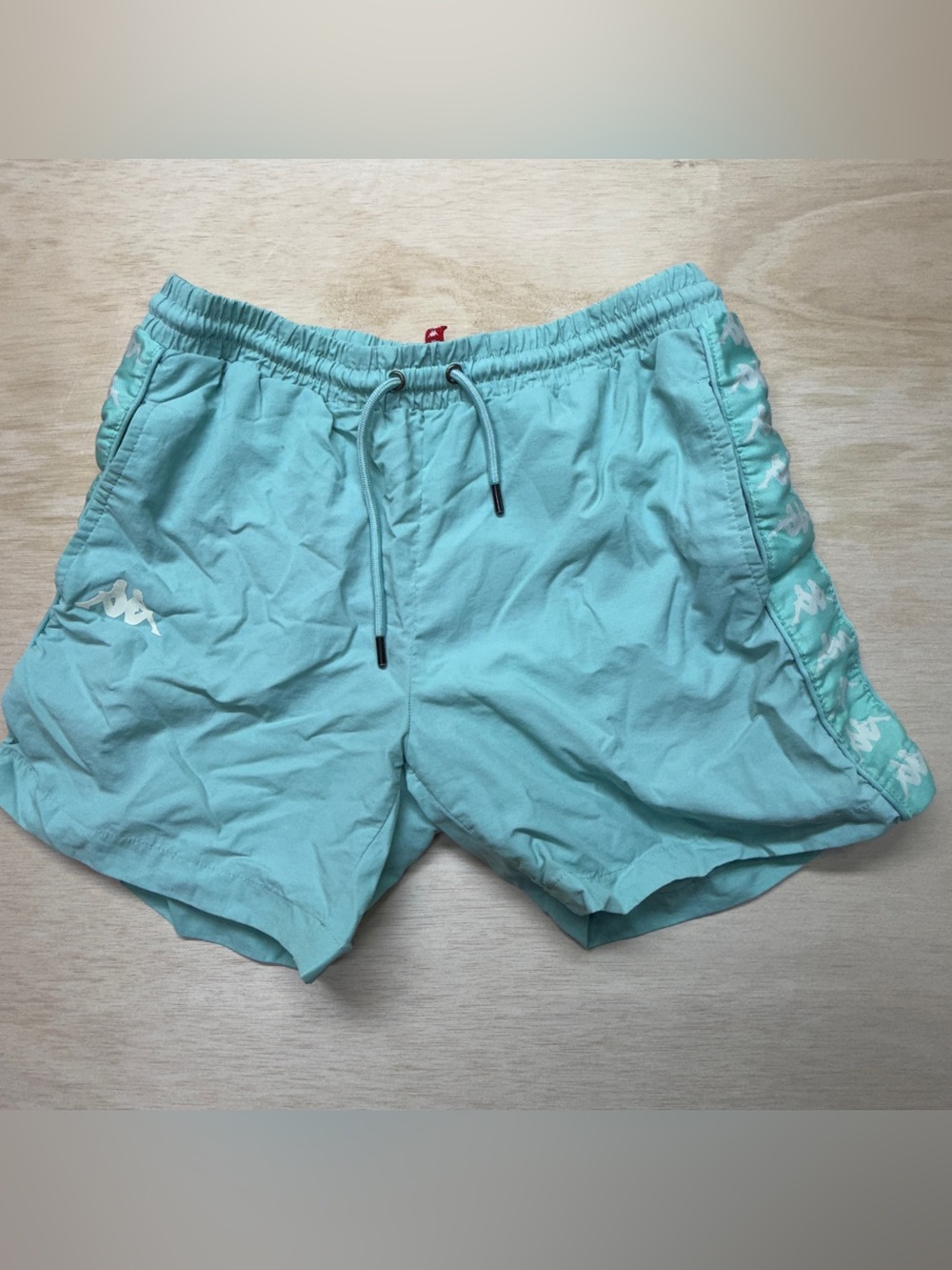 Kappa Swim Trunks Mens Medium Light Blue Teal Side Logo Tape Inseam Mesh Shorts